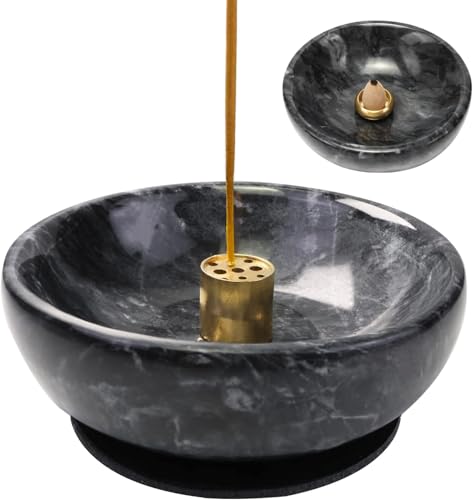 Handmade Natural Marble Incense Holder for Sticks and Cones-with 9 Holes, Multi-Functional Incense Burner Holder for Incense Sticks and Cones, Perfect Home Decor(Black, 4.7inch)