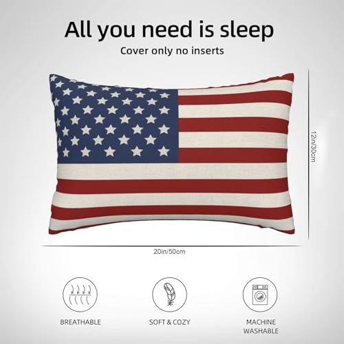 4th of July Patriotic Pillow Covers 12x20 Inch Set of 2, American Flag Decorative Throw Pillowcase Independence Day Stars and Stripes Outdoor Cushion Cover for Sofa Couch Living Room Bed Decor