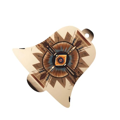 Native American Painting Wooden Ornaments Bell Shape 6 PCS - Holiday Hanging Decorations for Home and Party Decor