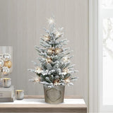 Puleo International Pre-Lit 2' Flocked Table Top Artificial Christmas Tree with 35 Lights in Metal Pot, Green