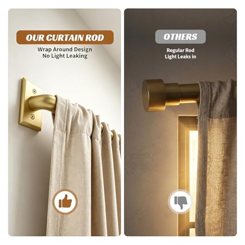 ZYRW Gold Curtain Rod, Room Darkening Rods for Windows 28 to 48 Inches(2.3-4Ft), Wrap Around Curtain Rods, Heavy Duty Blackout Drapery, Modern Decorative Window Treatment Rod, Gold