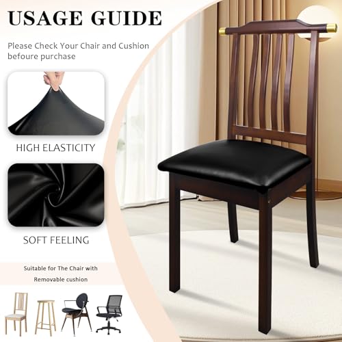 Pu Leather Dining Chair Seat Covers Set of 4, Waterproof Dining Seat Covers Stretch Chair Covers for Dining Chairs/Kitchen Room/Hotel, Odorless Seat Covers for Kitchen Chairs (Black - 4 PCS)