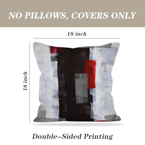 Throw Pillow Covers for Couch, 18x18 Inch, Set of 2, Grey Red