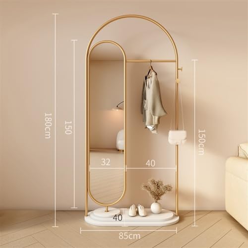 Full-Length Mirror Floor-Standing Coat Rack with Dressing Mirror Combination Bedroom Dressing Mirror Home Vertical Entrance Coat Rack Full Length Floor Mirror (Gold)