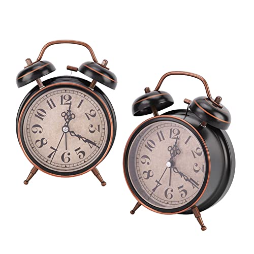 Retro Alarm Clock, Twin Bell Mechanical Alarm Clock with Night Light, Black, 6.3 inches by 4.7 inches