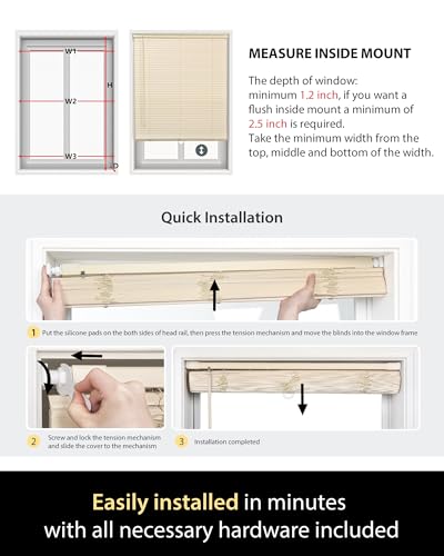 UNISHADES No Drill Cordless Mini Blinds, L-Shaped Slats, 46×48 in, White | Enhanced privacy protection, 1" Vinyl Material, Easy Install