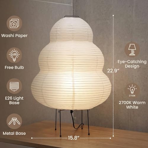 Akari Noguchi Rice Paper Lamp • Japanese Paper Lantern Lamp • Japanese Japandi Floor/Table Lamp for Soft Ambient Lighting (Akari)