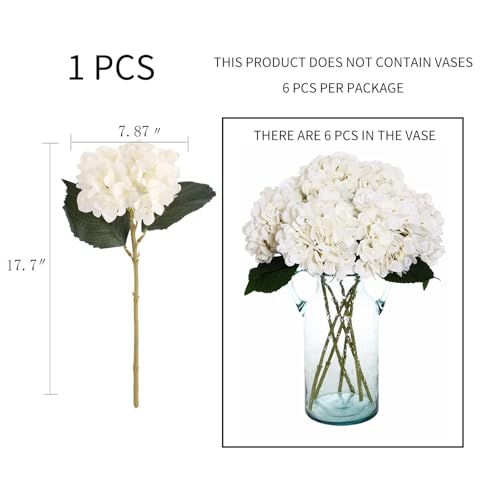 Kimura's Cabin 6pcs White Hydrangea Artificial Flowers Silk Fake Hydrangeas Faux Hydrangea Flowers with Stems for Wedding Bouquets Arrangement Home Table Centerpieces Baby Shower Party Decoration