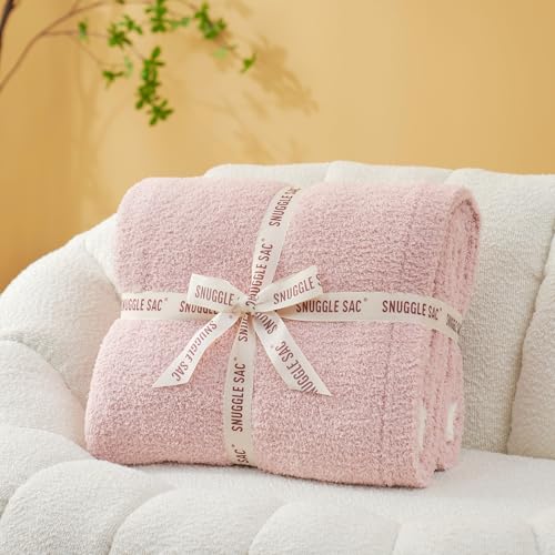 Snuggle Sac Ultra Soft Throw Blanket for Couch Bed Sofa 50x60 inches, Reversible Pink Blanket Microfiber Fluffy Fuzzy Cozy Knit Throws for Women Mothers Birthday Gifts