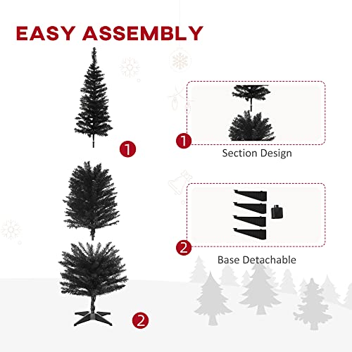 HOMCOM 6' Artificial Pencil Christmas Tree, Slim Xmas Tree with 390 Realistic Branch Tips and Plastic Stand, Black