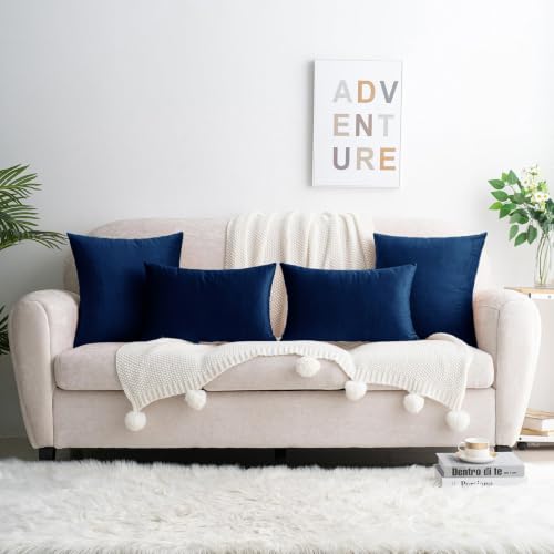 HWY 50 Navy Blue Throw Pillow Covers Velvet 18x18 Inch Pack of 2