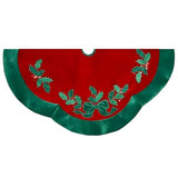 Kurt Adler 48-Inch Velvet Red with Green Leaves Applique Treeskirt