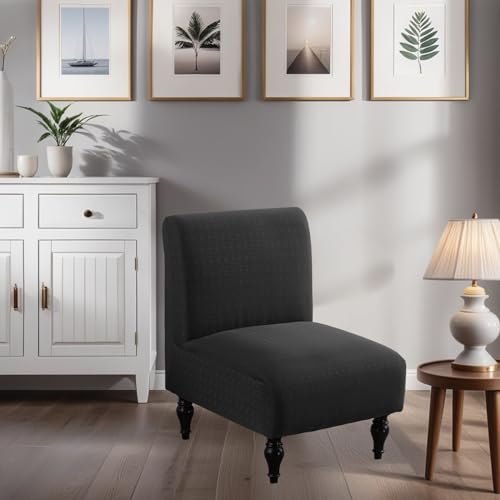 LavishCover Armless Accent Chairs Covers, Thick Armless Recliner Sofa Cover Stretchable, Removable Armless Chair Slipcover for Living Dining Room Hotel (Black, 1pc)