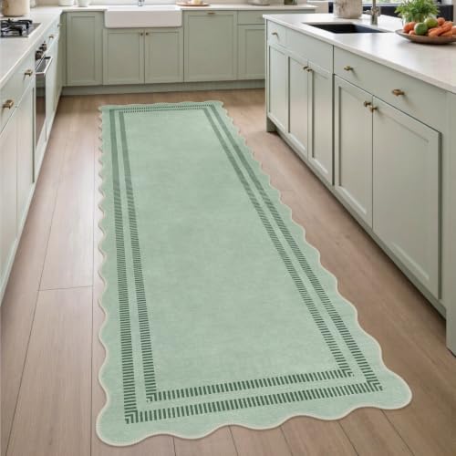 Washable Runner Rug 2.6x8 Kitchen Hallway Scalloped Rugs