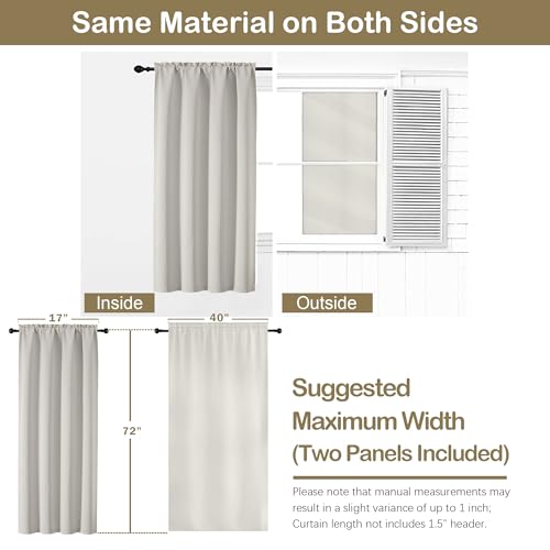 OVZME Natural Room Darkening Curtains for Bedroom 72 Inches Long 2 Panels, Thermal Insulated Energy Saving Blackout Curtains for Living Room, Dual Rod Pocket Blackout Drapes, 2x40Wx72L Inches