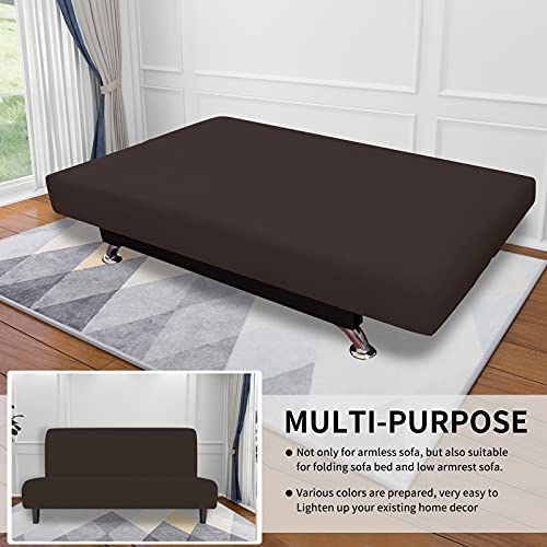 Easy-Going Stretch Futon Slipcover Armless Sofa Cover Furniture Protector Without Armrests Slipcover Soft with Elastic Bottom for Kids, Spandex Jacquard Fabric Small Checks(futon,Chocolate)