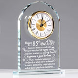 Ornalrist Happy 85th Birthday Quartz Clock Plaque Gifts for Women Men, 85 Years Old Birthday Presents for Parents Couple Wife Her, Glass Quartz Clock Plaque Home Office Desk Decor