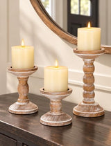 Romadedi Wood Pillar Candle Holders, Set of 3, Farmhouse Decor