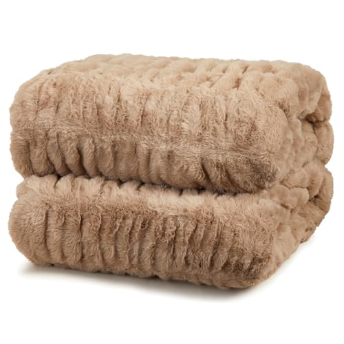 Springtree Home | Luxury Plush Throw Blanket | Brown Throw Blanket | Perfect Blanket for Couch Year Round | Fluffy Micro Fleece | Lily Collection - Dune