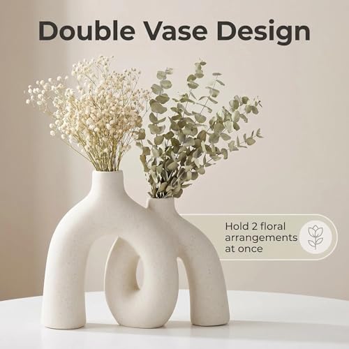 CEMABT Modern Nordic Boho Vase Set - Elegant Beige Matte Ceramic Vase for Living Room, Bookshelf, Mantel, Entryway Table & Console Decor | Home Decor Shelf Decorations Easter Gift