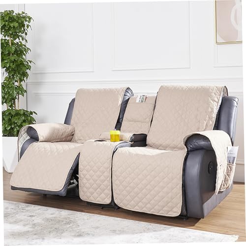 Loveseat Recliner Cover with Console, Waterproof Non-Slip Recliner Cover with Elastic Straps, Sofa for Double Reclining Sofa Furniture Protector for Kids, Pets