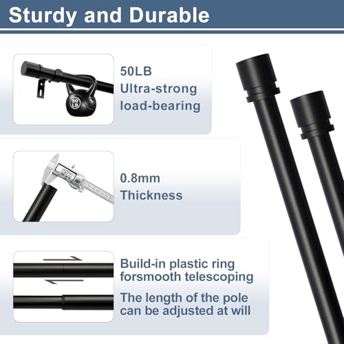 Byondeth Latest Curtain Rods for Windows 28 to 144 Inches Length Adjustable 1 Inch Diameter Window Heavy Duty Curtain Rod with Aluminium Finials Set for Outdoor, Farmhouse, Bedroom, Living Room, Black