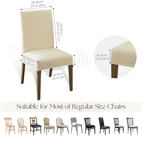 MOSAYT 100% Waterproof Dining Room Chair Covers Set of 4, Super Fit Stretch Jacquard Parson Chairs Slipcovers Removable Washable Chair Seat Protectors for Home, Kitchen, Banquet (Beige)