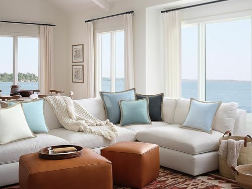 NordECO HOME Set of 2 Farmhouse Throw Pillow Covers - Burlap Linen Trimmed Tailored Edges Decorative Cushion Covers for Bed Home Decoration, 18 x 18, Blue