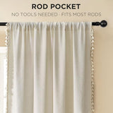 Joydeco Natural Linen Beige Boho Curtains - 84 Inch Length 2 Panels, Super Soft Bohemian Farmhouse Curtains with Tassels, Semi Sheer Light Filtering Drapes for Bedroom & Living Room