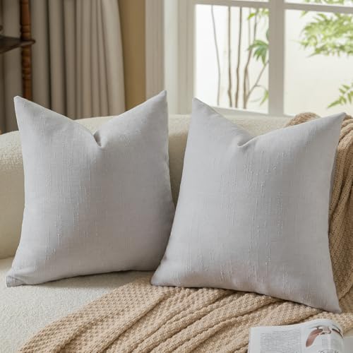 Pack of 2 Faux Linen Chenille Throw Pillow Covers Decorative Pillow Covers Velvet Accent Cushion Cover Pillow Case for Couch Sofa Living Room Bedroom Farmhouse Decor 20x20 Inch LightGrey