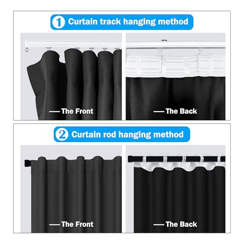 MaKefeile Room Divider Curtains Total Blackout Privacy Curtain Panel Room Thermal Insulated Noise Reduction Curtains for Bedroom Window Living Room Ceiling Track Curtain W 12.5 ft × H 8ft Black