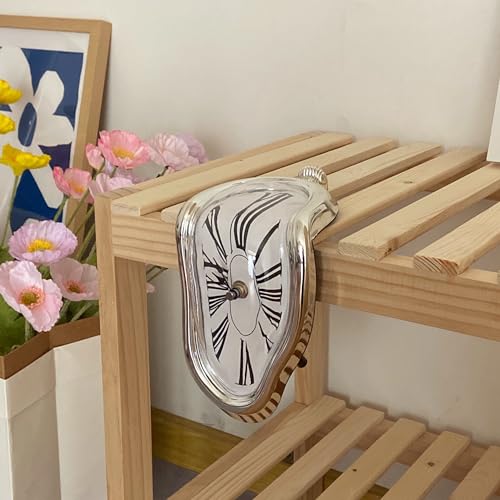 Melting Clock, Salvador Dali Watch Melted Clock for Decorative Home Office Shelf Desk Table Funny Creative Gift, Rome Silver