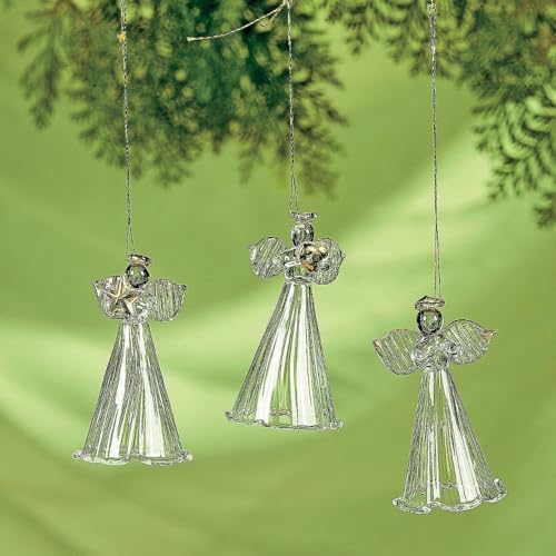 Spun Glass Angel Ornaments with Star/Heart/Praying Hands (Set of 12) Christmas Religious Decor