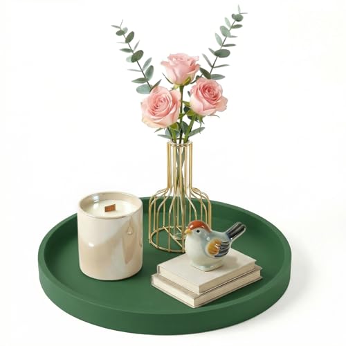 Round Green Silicone Decorative Bathroom Vanity Tray 9 Inch, Counter Tray for Bathroom Countertop Perfume Holder Dresser Organizer Coffee Table Candle, Non-Slip Durable for Home Use