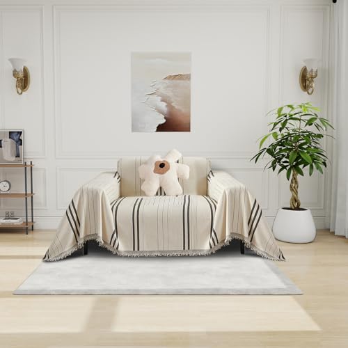 DREAMINGO Couch Cover for Armchair Reversible Chenille Chair Sofa Protector Washable Couch Cover Blanket for Living Room Striped Jacquard Recliner Furniture Slipcover 71"x71"