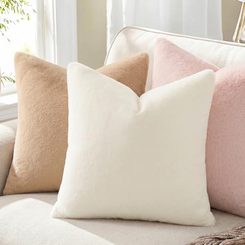 Pallene Faux Fur Plush Throw Pillow Covers 18x18 Set of 2, Luxury Soft Fluffy Cozy Decorative Pillow Covers for Sofa, Couch, Living Room, Blush Pink