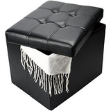 Bsketa Storage Ottoman Bench,17 Inch Folding Leather Foot Rest Stools,Black