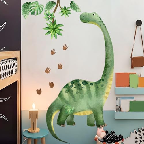Runtoo Large Dinosaur Wall Decals Watercolor Dino Footprint Neutral Wall Stickers Baby Nursery Kids Boys Toddler Classroom Home Decor