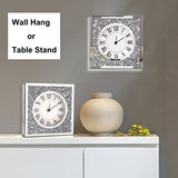 Desk Small Clocks 8x8x2 Inch Crystal Sparkle Twinkle Bling Square Crushed Diamond Mirrored Table Top Decorative Clock for Home Decoration Silver Mirror Home Decor. AA Battery is not included.