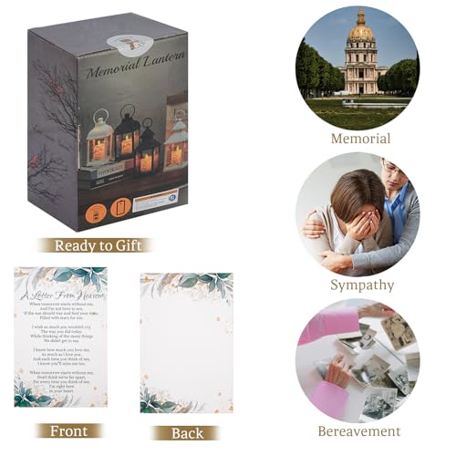 Sympathy Gifts for Loss of Loved One, Memorial Gift Lantern with Card, Bereavement Gift Candle Lights, Memory Lamp with Remote for Funeral Remembrance or Condolences (White)