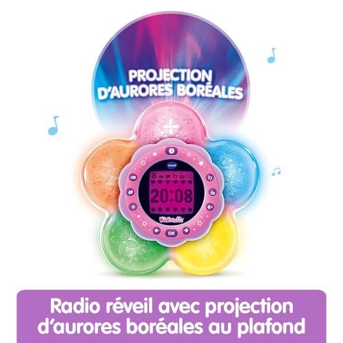 VTech - KidiMagic Galaxy Light Pink, 9 in 1 Children's Alarm Clock Radio with Light Effects, Projection of Aurora Borealis on the Ceiling, Speaker, Games, Gift for Children from 6 to 12 Years