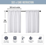 White Kitchen Curtains Tier 36 Inch Length 2 Panels, Faux Linen Textured Light Filtering Short Curtains Drapes for Bathroom Basement Half Window, Rod Pocket Design, White, Each 30Wx36L Inch