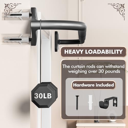 Curtain Rods, No Rust Adjustable Blackout Drapery Rods, 5/8 Inch Diameter Wrap Around Curtain Pole for Windows, Ideal for Bedroom, Outdoor (28-48 Inch, 2 Pack, Black)