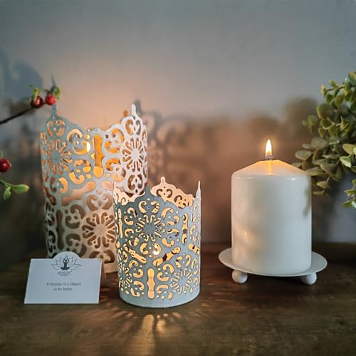 Hosley Set of 2 Whitewashed Iron Pillar Candle Holder Plates – 4-Inch Decorative Round Trays for Pillar Candles – Ideal for Weddings, Special Occasions, Home Décor, and Pedestal Displays