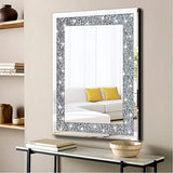 QMDECOR Crystal Crush Diamond Rectangle Silver Mirror for Wall Decoration 24x32inch Wall Hang Frameless Mirror Acrylic Diamond Decor.