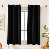 Pickluc Grommet Blackout Curtain for Bedroom, Light Blocking Drapes, Thermal Insulated, Noise Reduction, 42 Inches Wide x 63 Inches Long, Black, 2 Panels