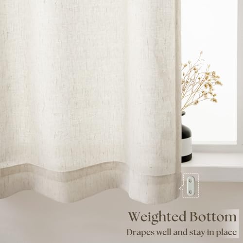CUTEWIND Cream Linen Cafe Curtains 24 inch Length 2 Panel Set Rod Pocket Farmhouse Short Kitchen Window Curtains Over Sink Light Filtering Semi Sheer Small Window Drapes for Bathroom Camper W26xL24