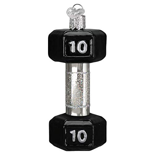 Old World Christmas Dumbbell Glass Blown Ornament for Christmas Tree, Handcrafted Holiday Decoration, Sport Collection