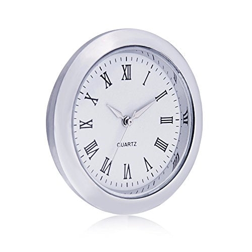ShoppeWatch Mini Clock Insert 1 7/16" (35mm) Quartz Movement | Miniature Clock Face Insert | Small Round Fit Up White Face Silver Tone Bezel Roman Numerals CK097SL