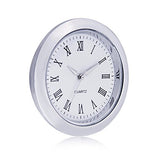 ShoppeWatch Mini Clock Insert 1 7/16" (35mm) Quartz Movement | Miniature Clock Face Insert | Small Round Fit Up White Face Silver Tone Bezel Roman Numerals CK097SL